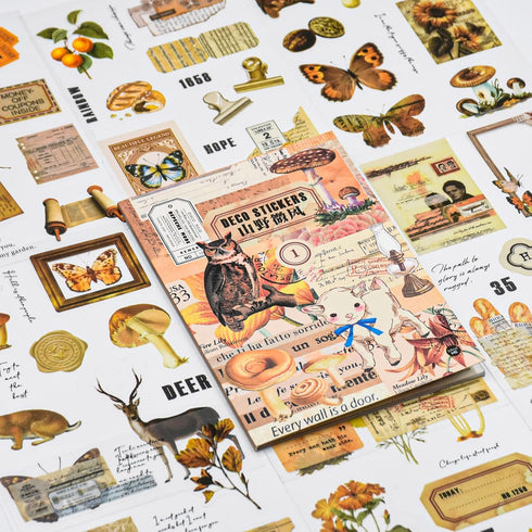 200 PCS Aesthetic Nature Stickers Vintage Scrapbook Supplies Ephemera Kit Butterfly Floral Aesthetic Stickers for Journaling Art Scrapbooking Bull...