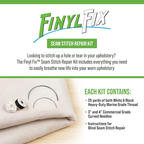Finyl Fix Seam Stitch Repair Kit | Restore Seam Damage on Vinyl, Fabric, Leather, Heavy Canvas on Car/Boat Seats, Furniture, Clothes | Vinyl Repai...