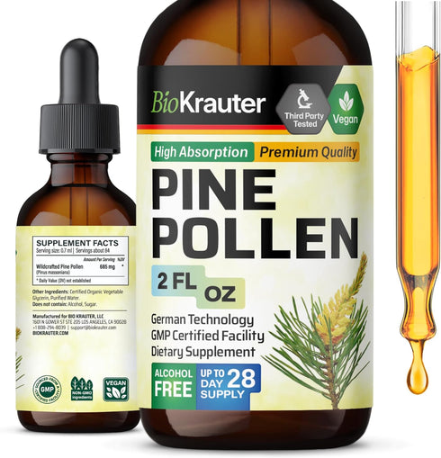Pine Pollen Tincture - Organic Pine Pollen Powder Liquid Extract for Immune Support - Alcohol & Sugar Free Natural Herbal Supplement - Vegan Pine ...