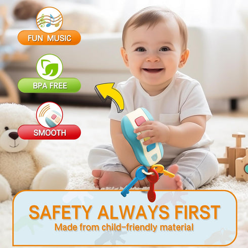 Tinabless Baby Car Keys Teether Toddlers Sensory Learning Toy with Music - Musical Baby Toys for Travel - Birthday Gifts for Baby Age 6+ Months(Bl...