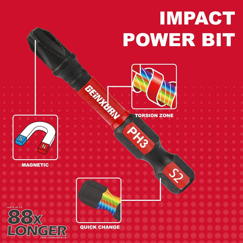 Anti-slip Hex Impact Tough Magnetic Screwdriver Bits Set 2 in. PH1/PH2/PH3 Insert Driver Bits,40Pack 1/4 Inch Hex Shank Phillips Cross Screwdriver...