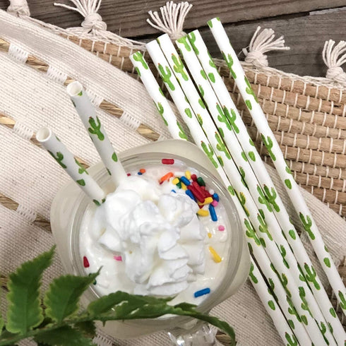 Cactus Themed Paper Straws - Green White Succulents - 50 Pack...