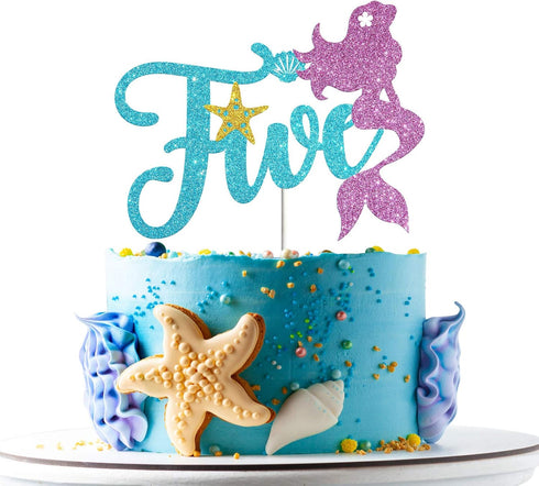Dalaber Mermaid Five Cake Topper, Happy 5th Birthday Cake Decor, I'm Five Sign, Little Mermaid Birthday Party Decoration Supplies, Daughter of the...