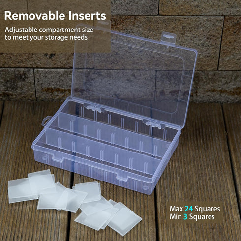 CHANGE MOORE Tackle Box Organizer Box, 2 Pack Clear Storage Box Organizer, 24 Grids Bead Storage Containers, Plastic Storage Box with Dividers, Ar...