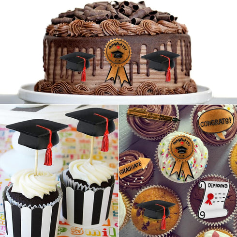 Sakolla Graduation Fondant Molds Silicone Doctoral Cap Diploma Chocolate Candy Molds Congrats Grad Congratulations Mould Cake Toppers Party Decora...