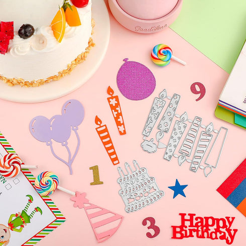 30 Pieces Dies Cut, Metal Happy Birthday Cake Cutting Dies Happy Birthday Balloons Cake Stencils Cutting Dies for Birthday Party Card Making Ballo...