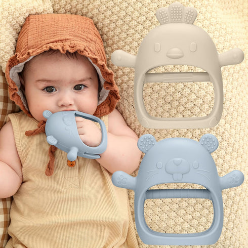 2 Packs Baby Teething Toys Silicone Teething Mittens for Infants 3 Months+, Never Drop & Easy to Hold Teethers, Helps Soothing Gums & Sucking Need...