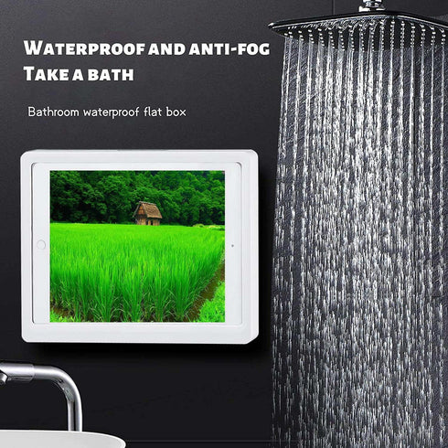 Shower Ipad Holder Waterproof Wall Mounted Upgrade, Bathroom Tablet Case Mount Shelf, Adhesive Touchable Cradle with Glass Mirror Anti-Fog Screen ...
