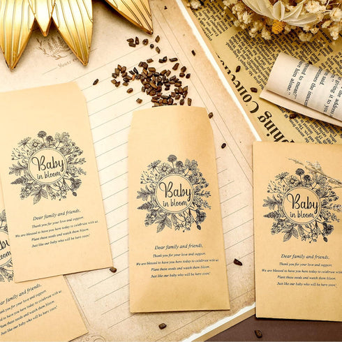 Fumete 50 Pcs Baby Shower Seed Packet Self Adhesive Kraft Seed Envelopes Small Parts Storage Packets Mini Kraft Seed Packets Retro Paper Seed Stor...