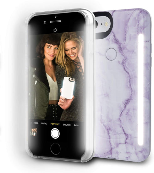 LuMee Duo Phone Case, Lavender Marble | Front & Back LED Lighting, Variable Dimmer | Shock Absorption, Bumper Case, Selfie Phone Case | iPhone 8 /...