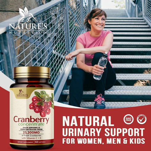 Cranberry Concentrate Extract Supplement for Women & Men + Vitamin C & E - 25,200mg Formula for Urinary Tract Health Support, Non-GMO and Gluten F...