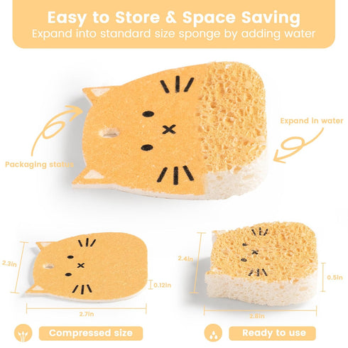 Cellulose Compressed Eco-Sponge 5 Pack- Avocado Sandwich Set |Standard Size| Plastic-Free & Made of All-Natural Wood Pulp | Showering, Dishwashing...