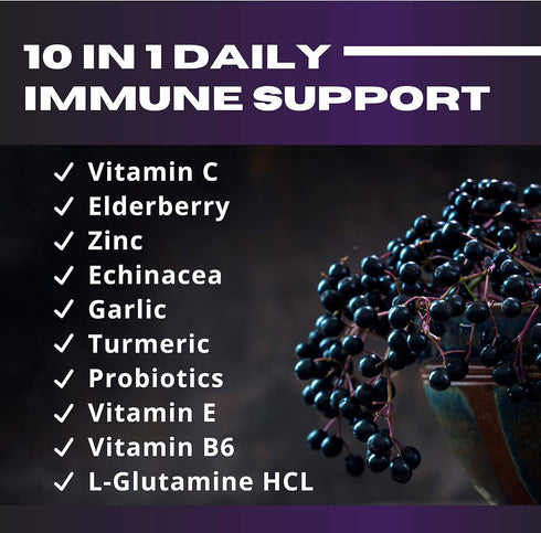 OX NUTRITION 10 in 1 Elderberry, Vitamin C, Zinc, Vitamin E, Vitamin B6, Echinacea, Garlic, Turmeric, L-Glutamine HCL & Lactobacillus Probiotics &...