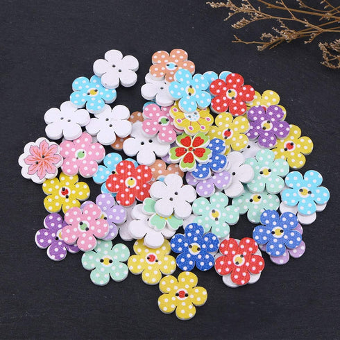 FENICAL Wooden Buttons 2cm Colorful Flowers 2 Holes Buttons Sweater Buckles Sewing Craft Scrapbooking DIY Buttons 50 Pcs (Random Color)...