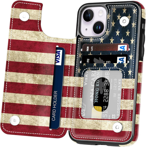 iPhone 13 Case, iPhone 14 Card Holder Case, Slim and Lightweight Premium Leather Phone Wallet with Card Slots Shockproof Folio Flip Protective She...