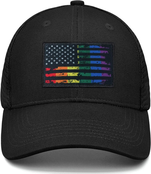 American Flag Hat Pride Hat LGBT Baseball Cap USA Trucker Hat Black Snapback Rainbow Hat Adjustable Dad Hat for Men Women...