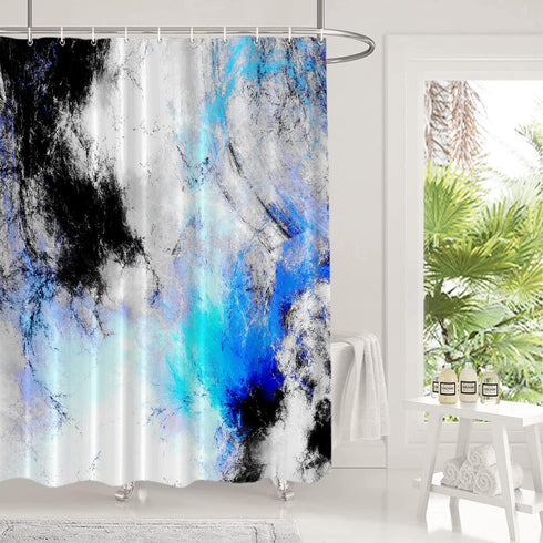 Shrahala Abstract Grey and White Decorative Shower Curtain, Fractal Abstract Blue Black and Grey Designs Shower Curtain for Shower Stall Bathroom ...