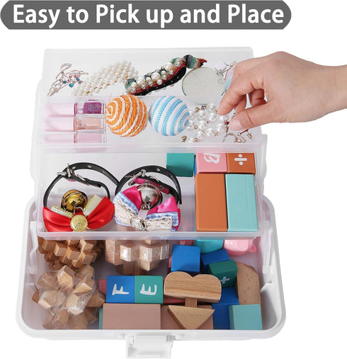 Flower River 11(in) Versatile Three-Layer Folding Organizer Box,Ideal for Art & Crafts,Toys,Sewing Supplies,Jewelry and Tools,Storage with Dual Tr...