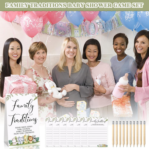 Fumete 61 Pieces Baby Shower Games Include Family Traditions Sign and 50 Baby Shower Family Traditions Cards with 10 Pencils for Baby Shower Party...