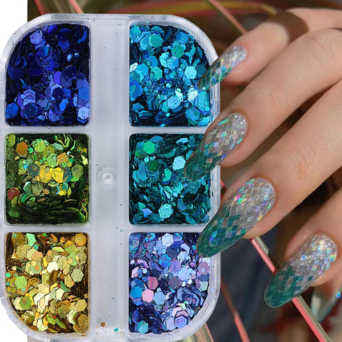 Laser Nail Art Sequins 3D Irregular Multi-Shaped Rhombus Glitter Sequins Manicure Decoration Thin Flakes Nail Design Nail Art Flakes Powder Kit Na...