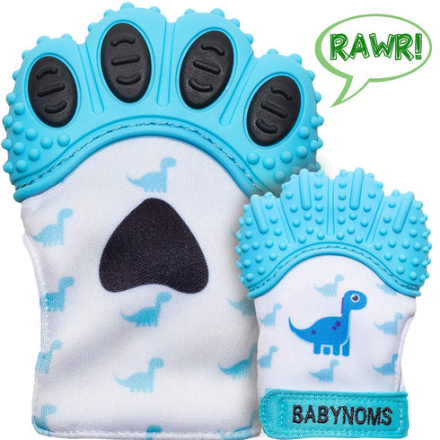 ® Teething Mitten | The Original Teething Paw | Safe Silicone Teething Toy or Teething Ring Provides Self-Soothing Teething Relief | Dino Blue Tee...