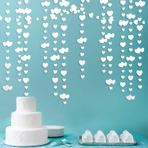 52Ft Valentines Day Party Decorations White Heart Garland White Love Heart Hanging Paper Streamer Banner for Wedding Anniversary Bridal Shower Eng...