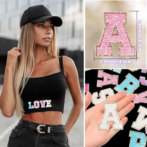 Yinder Glitter Resin Rhinestone Alphabet Letter Stickers Crystal Rhinestone Iron on Letter Self Adhesive A-Z Glitter Stickers for Art Clothing DIY...