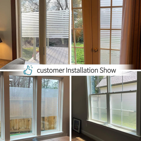 Niviy Frosted Window Film Privacy Window Sticker Non Adhesive Window Vinyl Film Removable Static Cling Window Film UV Protection Striped Pattern f...