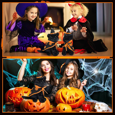 Halloween Plush Cat 9.84 Inch Cute Pumpkin Halloween Stuffed Animals Pumpkin Cats Gift Stuffed Bat Soft Cat with Hat and Cloak for Kids Birthday H...