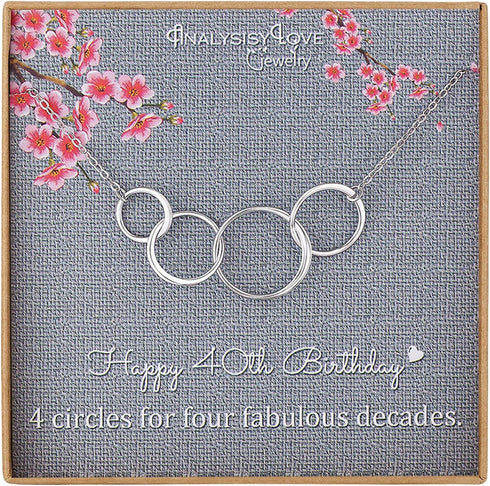40th Birthday Gifts for Women - Sterling Silver Infinity 4 Circle 4 Decades Necklace, Mothers Day Jewelry Mom Gift...