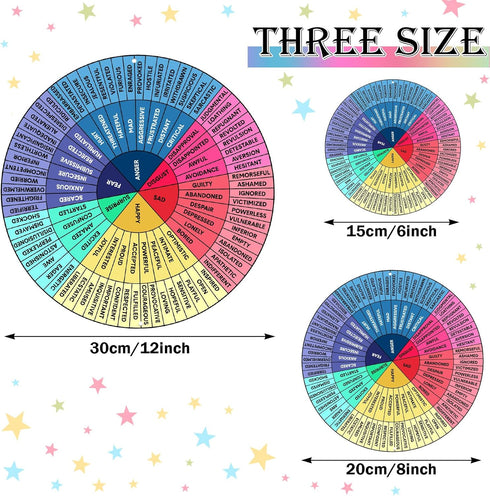 3 Pack Feelings Wheel Aluminum Emotion Wheel Metal Feelings Wheel Poster Emotions Charts Calming Corner Poster Therapist Office Decor for Office S...