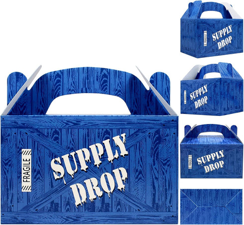 AnapoliZ Supply Drop Favor Box | 24 Count Party Treat Boxes | Battle Gamers Goodie Loot Drop Box | Blue Crate Party Supplies Gamer Decorations...