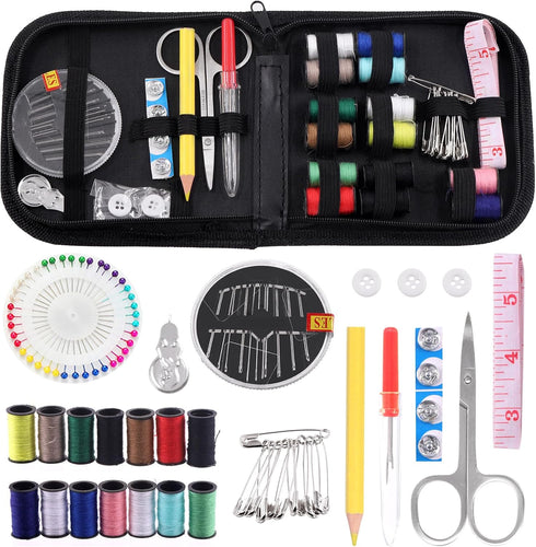 Glarks 98Pcs Sewing Kit, Multifunctional Sewing Supplies Repair Kit with Thread, Sewing Needles, Pins, Scissors, Thimble, Tape Measure, Buttons, C...