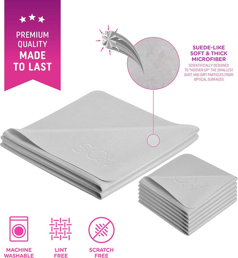 Premium Microfiber Cleaning Cloth 6x6 & 12x12 - Extra Soft Suede Feel Lint Free Cloths for Eyeglasses & Glass - Compatible with iPad, iPhone, Tabl...