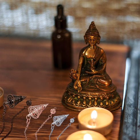 3 Pieces Copper Metal Dowsing Pendulum Divination Dower Reiki Healing Pendulum Chain,Silver Spiral Coil Point Meditation Yoga Balancing Pendant...