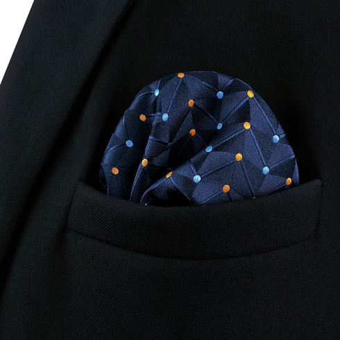 S&W SHLAX&WING Pocket Squares for Men Navy with Orange Dots for Men Suit 12×12...