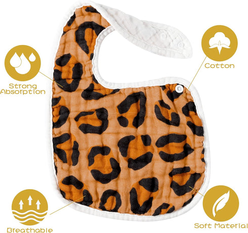 Zainpe 6Pcs Snap Muslin Cotton Bibs for Baby Leopard Tiger Stripe Zebra Pattern Bib Adjustable Feeding Bib Machine Washable Unisex Burp cloth with...