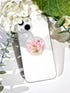 Pressed Pink Flowers Phone Grip,Handmade Dried Flowers Clear Phone Stand, Expanding Cell Phone Charms Accessory, Interchangeable Kickstand, Collap...