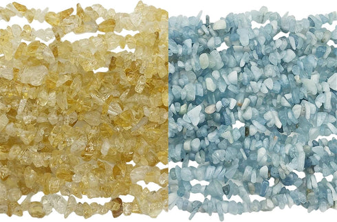 Fekuar 66" Irregular Tumbled Citrine & Aquamarine Chip Beads for Jewelry Making, Healing Crystal Drilled Loose Bead Strand DIY Craft Supplies, 5-8...