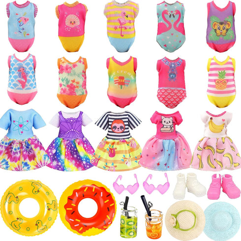 Mini 5.3 inch Doll Clothes and Accessories 6 Beach Swimsuits 3 Dresses with 2 Swimming Rings 2 Drinks 2 Hats 2 Glasses 2 Shoes...