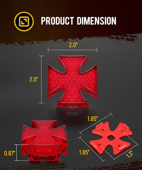 Partsam 5Pcs 2 inch Cross Red 12 LED Side Marker Clearance Lights IP67 Waterproof for 12V-24V Trailer Truck RV Camper, Surface Mount...