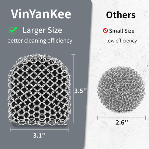 Cast Iron Scrubber with Pan Scraper, 316 Chainmail Scrubber, Upgraded Chain Mail Scrubber Sponge, Cast Iron Cleaner for Grill Pan Skillet Wok Carb...