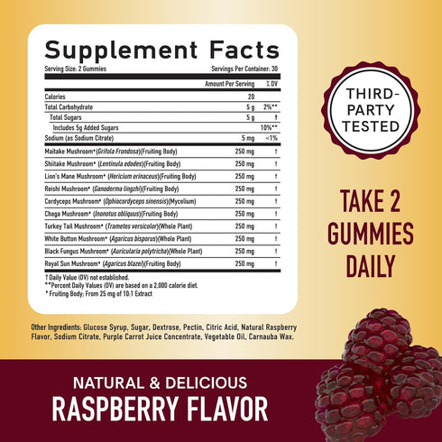 Mushroom Gummies 10-in-1 Mushroom Blend | Lions Mane Supplement with Turkey Tail, Reishi, Chaga, Cordyceps, Maitake & More | Support Cognitive Fun...