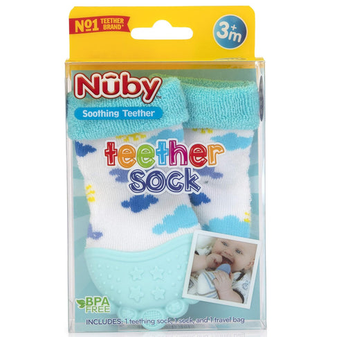 Nuby Soothing Teether Sock, Sky Blue Clouds, 5"...