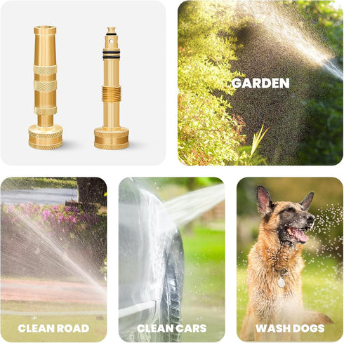Watflow 3/4" Solid Brass Hose Nozzle - Heavy Duty High Pressure Hose Nozzle, Twist Hose Nozzle Sprayer for Watering Flowers, Lawns, Cleaning Groun...
