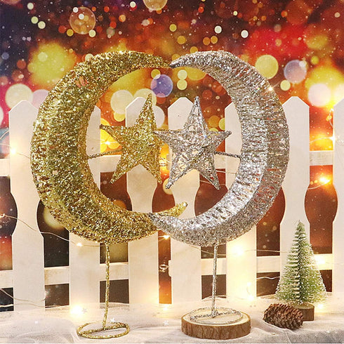 Uonlytech Iron Moon and Star Ornament Glitter Christmas Table Decoration Christmas Tree Decoration Wedding Birthday Holiday Party Supply 20cm (Gol...