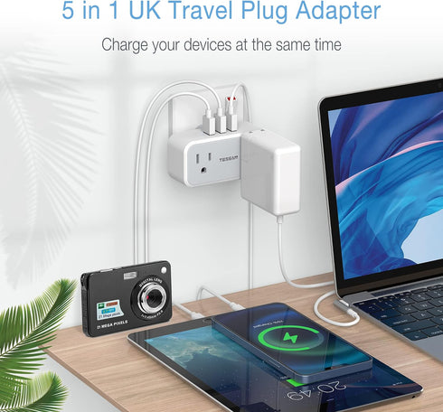 TESSAN US to UK Plug Adapter 2 Pack, Type G Plug Converter with 2 Power Outlet 3 USB Charger, Travel Adaptor for USA to London Ireland Scotland En...