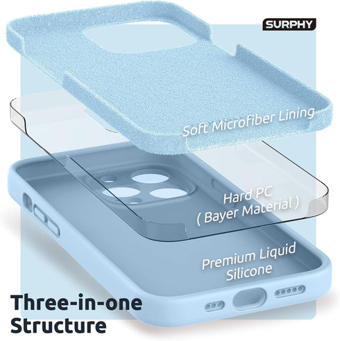 SURPHY Compatible with iPhone 13 Pro Case with Screen Protector, (Camera Protection + Soft Microfiber Lining) Liquid Silicone Phone Case 6.1 inch ...