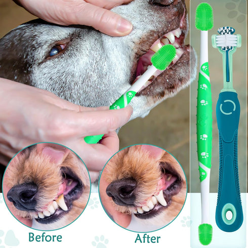 Dog Toothbrush 2PCS Dog Tooth Brush Three Sided Dog Tooth Brush Dual Head Toothbrush for Dogs, Soft Bristles Dog Tooth Brushing Kit Silicone 360 D...