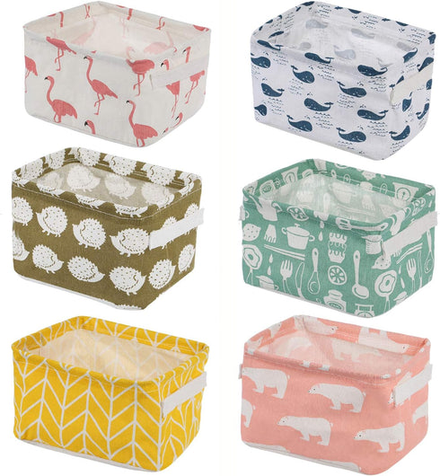 Foldable Storage Basket - Set of 6 Small Collapsible Canvas Containers Organizers with Handle for Home Decor or Storing Toys, Keys, Sundries, Litt...